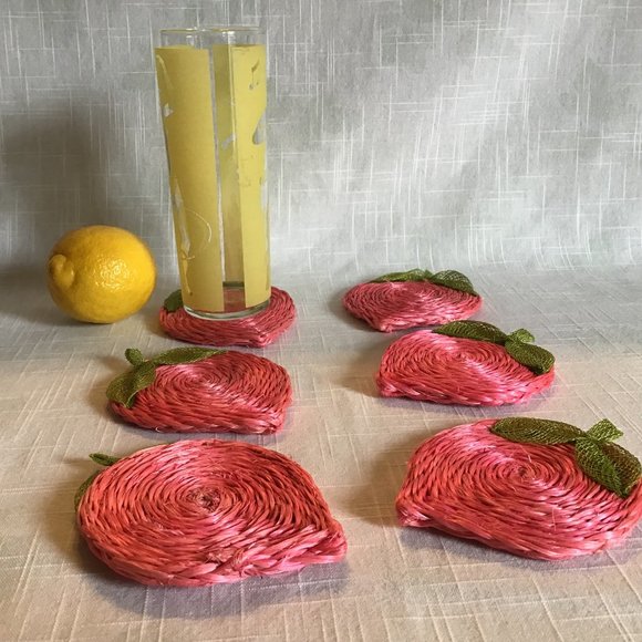 Vintage woven grass coasters Set of 6 - Picture 2 of 7